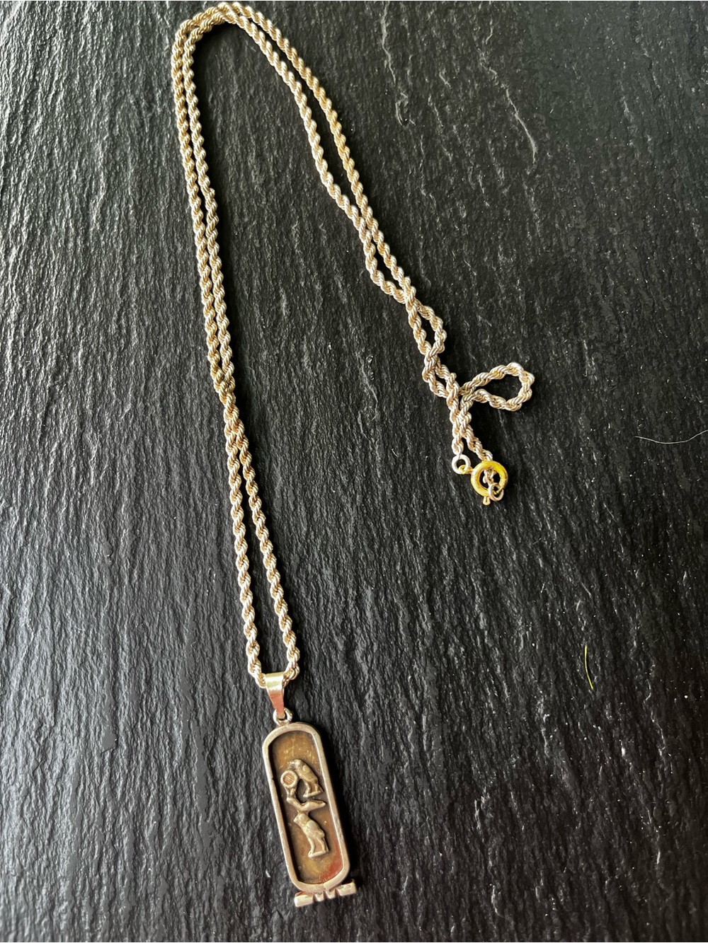 Silver Egyptian Cartouche with 24” silver rope chain